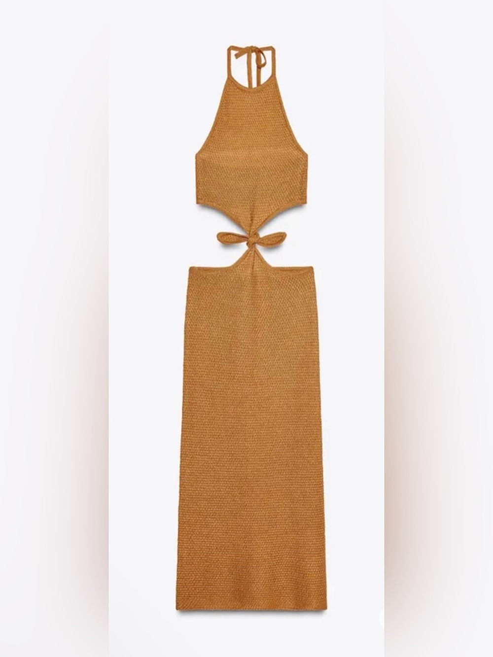 Zara Tie-Front Halter Maxi Dress - Camel Brown size S
